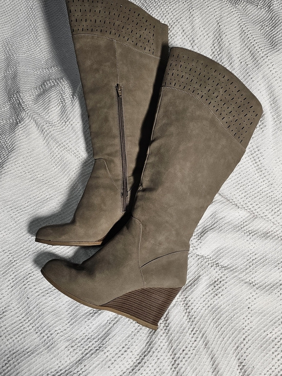 Jasmine Shoes - Jasmine Taupe Knee-High Wedge Boots